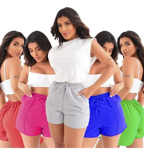 Kit 5 Short Soltinho Duna Feminino Verão Bermuda Lisa Curta
