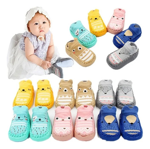 1 5 Par Bebé Niño Calcetines Suela Antiderrapante Zapatos
