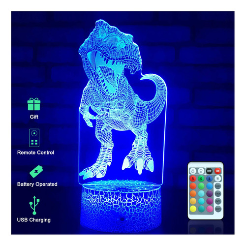 Menzee Juguete Dinosaurio 3d Luz Nocturna Para Niño 16 Color