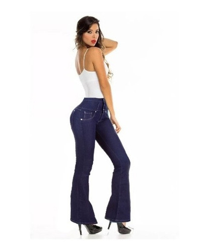 Jeans Levanta Cola Semi Oxford Modelador Cintura Faja  Azul 