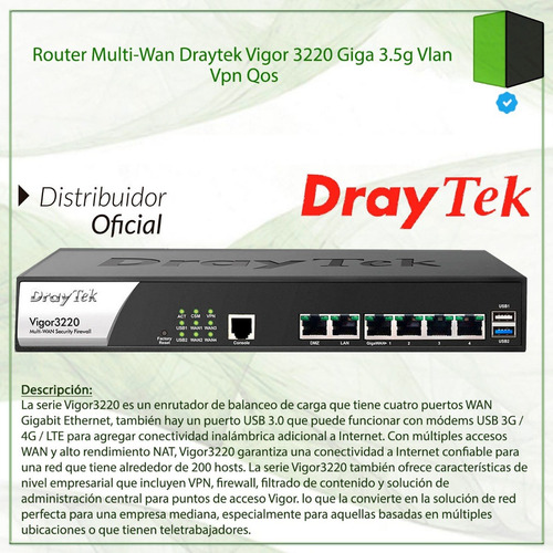 Router Multi-wan Draytek Vigor 3220 Giga 3.5g Vlan Vpn Qos