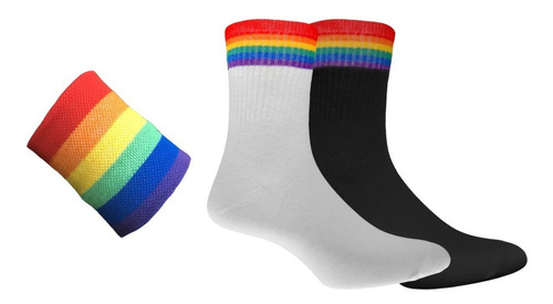 Combo Muñequera + 2 Pares Medias Lgbt Orgullo Arcoiris 