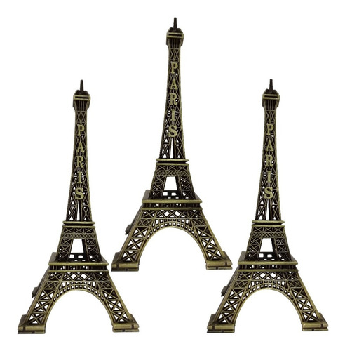 Packx3 Torre Eiffel De Metal Regalo Souvenir Mediano 15cm