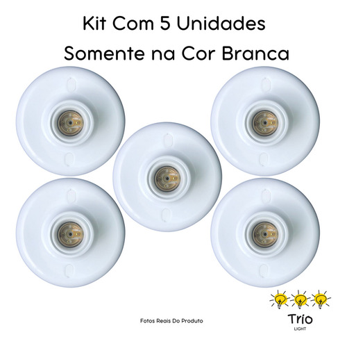 Kit 05 Plafon Simples Branco Bocal E - 27 Paflon Bivolt E-27