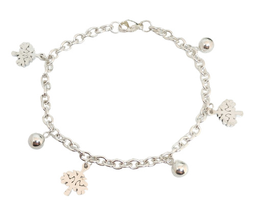 Pulsera Acero Blanco Con Dijes Cascabel Y Árbol De La Vida.