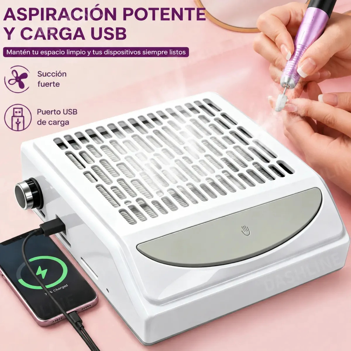 Extractor de Polvo para Uñas de 100W con Filtro Reutilizable y USB