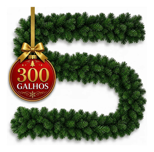 Festão Aramado Natal Grosso 2,70 Metros C/ 300 Galhos Cheios Flexível Decoração - Dekasa