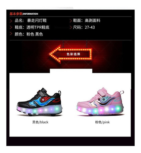 Tenis Patin Led Con 2 Ruedas. Zapato Patin Luces Carga Usb