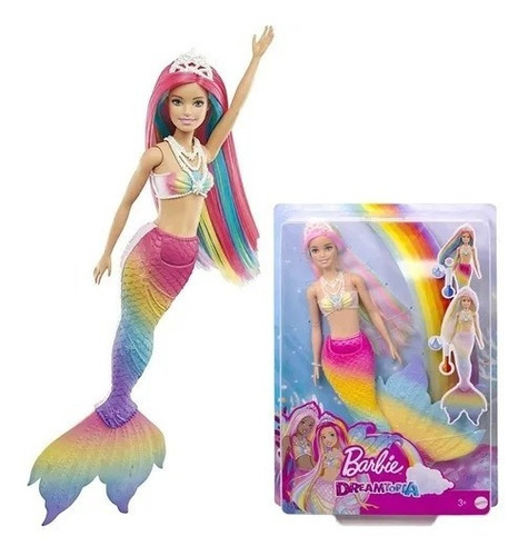 Muñeca Barbie Sirena Dreamtopia Arcoiris Mágico Cambia Color