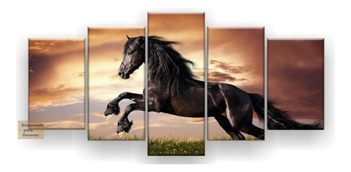 Quadro Cavalo Negro Horse Hd 115x60 Quarto Sala Cor Marrom Cor da armação Marrom