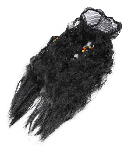 Set De Peluca Con Barba Falsa Y Bigote De Pirata Negro