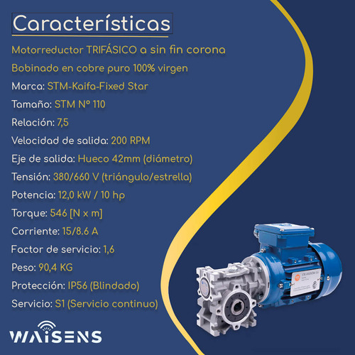 Motorreductor Trifásico 4hp Caja 110 1:60 25rpm 620n.m
