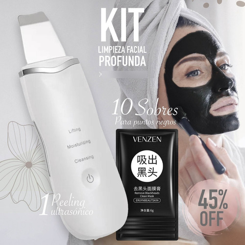 Kit Espátula Facial Ultrasónica Y Mascarillas De Carbón