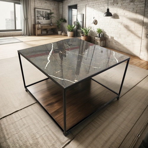 Mesa Ratona De Porcelanato Simil Marmol Cuadrada