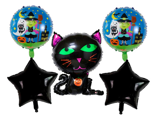 Bouquet Globos Gato Negro Poe Fantasma Bruja Halloween Rock