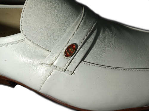 Imagen 4 de 7 de Zapato Escarpín Blanco Cuero Mocasín Hombre Unico