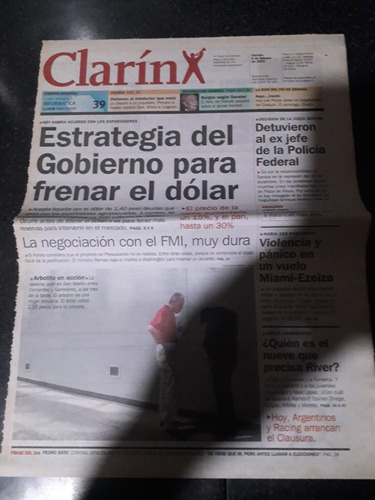 Tapa Diario Clarín 08 2 2002 Economía Dolar Corralito Fmi 