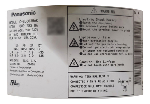 Compressor Scroll Panasonic 8tr Tri R22 220v C-sc603h6k