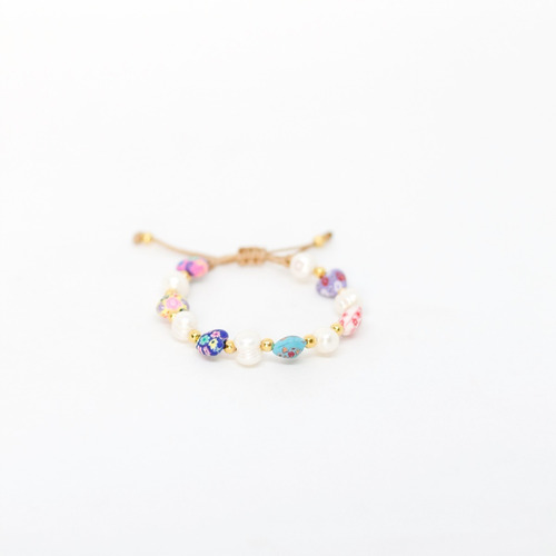 Pulsera Perla Y Corazones De Colores