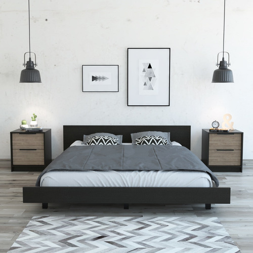 Cama 2 Plazas + 2 Veladores - Wengue / Miel
