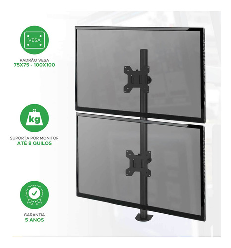 Suporte Ajustável para 2 Monitores com Morsa de 10 Até 32 Pix PX-100M preto