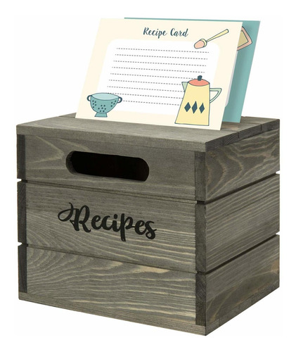 Caja Portatarjetas De Recetas De Madera Maciza Gris Vin...