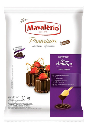 Gotas Chocolate Fracionado Meio Amargo 2,1kg - Mavalério