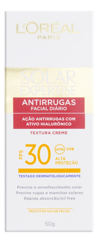 Protetor Solar Antirrugas Facial FPS 30 L'oréal Paris Solar Expertise Caixa 50g