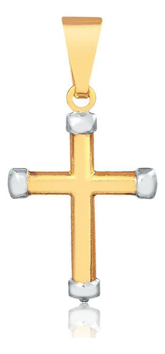 Pingente Cruz Banhado A Ouro 18k Com Detalhes Em Ouro Branco