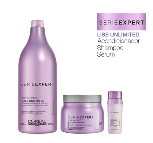 Pack Liss Unlimited G:shampoo+tratamiento+sérum Loreal Pro