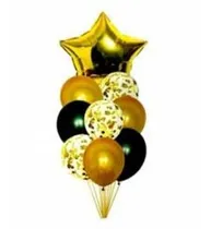 Comprar  Set 9 Globos Dorado Negro Estrella Metalizada Confetti 