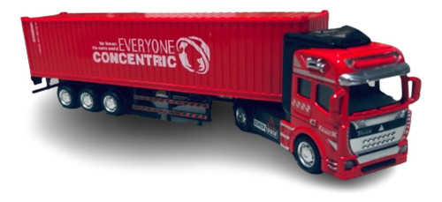 Miniatura Carreta Fricção Com Container Caminhão Vermelho