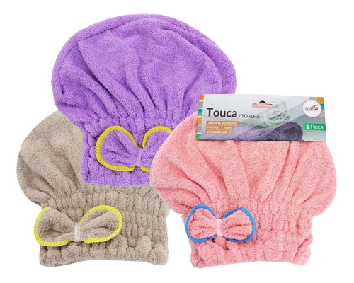 Kit 3 Toucas Toalha De Secar Cabelo Pós Banho