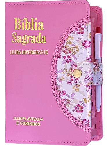 Bíblia Sagrada Letra Hipergigante Com Harpa Botão E Caneta