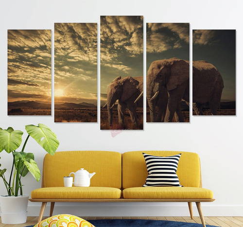 Políptico Elefantes Cel23 Canvas Grueso 200x105
