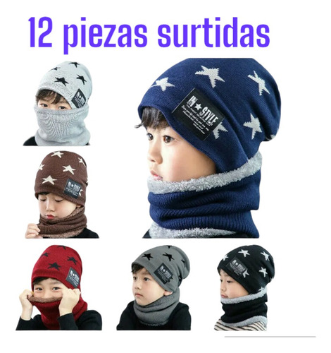 Gorros Y Bufanda Niños Niña Frio Afelpado 12sets Mayoreo