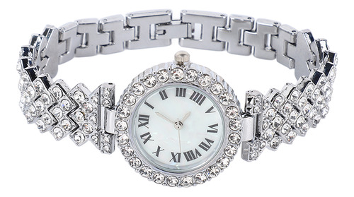 Elegante Conjunto De Reloj Y Pulsera Plateados Con Diamantes
