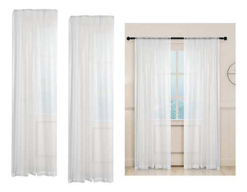 2 Piezas Blanca Sheers Rod Window Cortina Panel 39x79