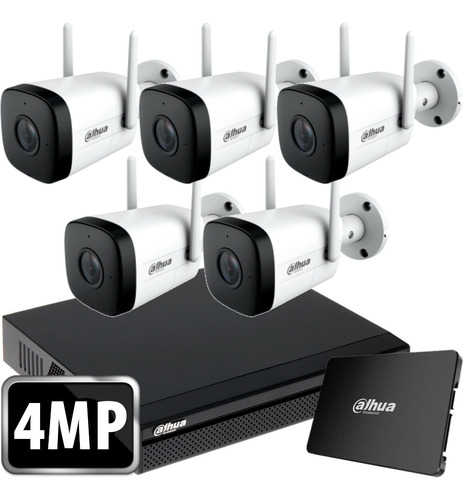Imagen 1 de 10 de Kit Seguridad Dahua 8 Ch + 5 Camaras 4mp Wifi Audio + 1 Tb