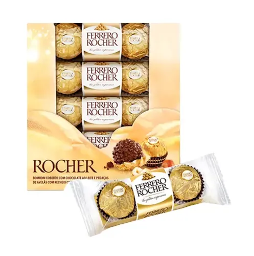 Bombom Ferrero Rocher t3 - Chocolate - Avelã - 600 g - 600 g - Kit - 16 - 3 - Caixa