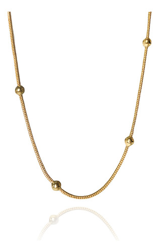 Pulseira Corrente Lisa Com Bolinhas Folheado Em Ouro 18k