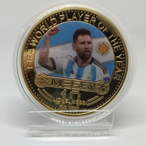 Moneda Messi Conmemor. Mundial Qatar 2022 C/atril Brazo Alto