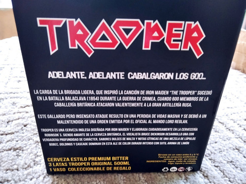 Robinsons Trooper Beer Box Iron Maiden 3 Latas Y 1 Vaso