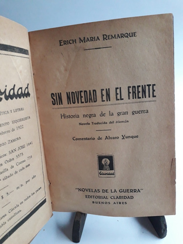 Sin Novedad En El Frente, De Erich María Remarque. 