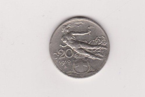 Moneda Italia 20 Centesimi Año 1910 Muy Bueno