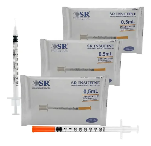 Kit 30 Seringas Insulina 0,5ml C/Agulha Fixa 8mm X0,30m Sr 0.5 - foto 1
