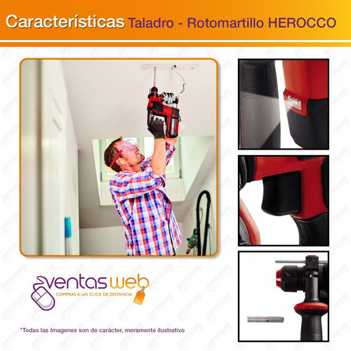 Imagen 4 de 8 de Rotomartillo Inalambrico Herocco 18v + Kit Bateria Grande