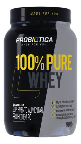 100% Pure Whey 900grs Probiótica Sabor Baunilha