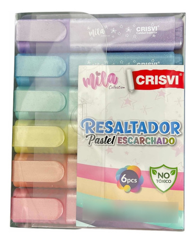 Marcadores Resaltador Pastel Escarchado 6 Unidades Crisvi