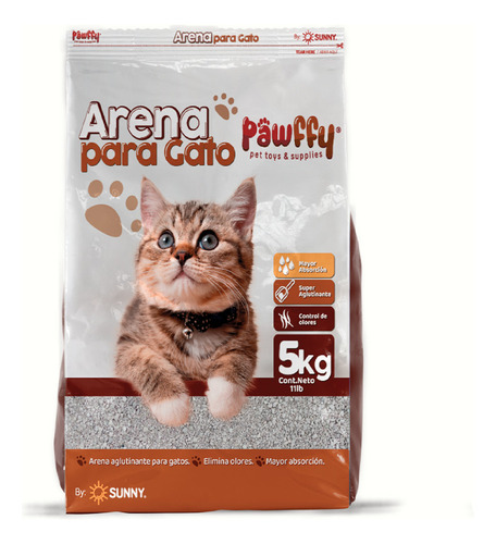 Arena Para Gato Pawffy Sin Aroma De 5 Kg x 5kg de peso neto  y 5kg de peso por unidad